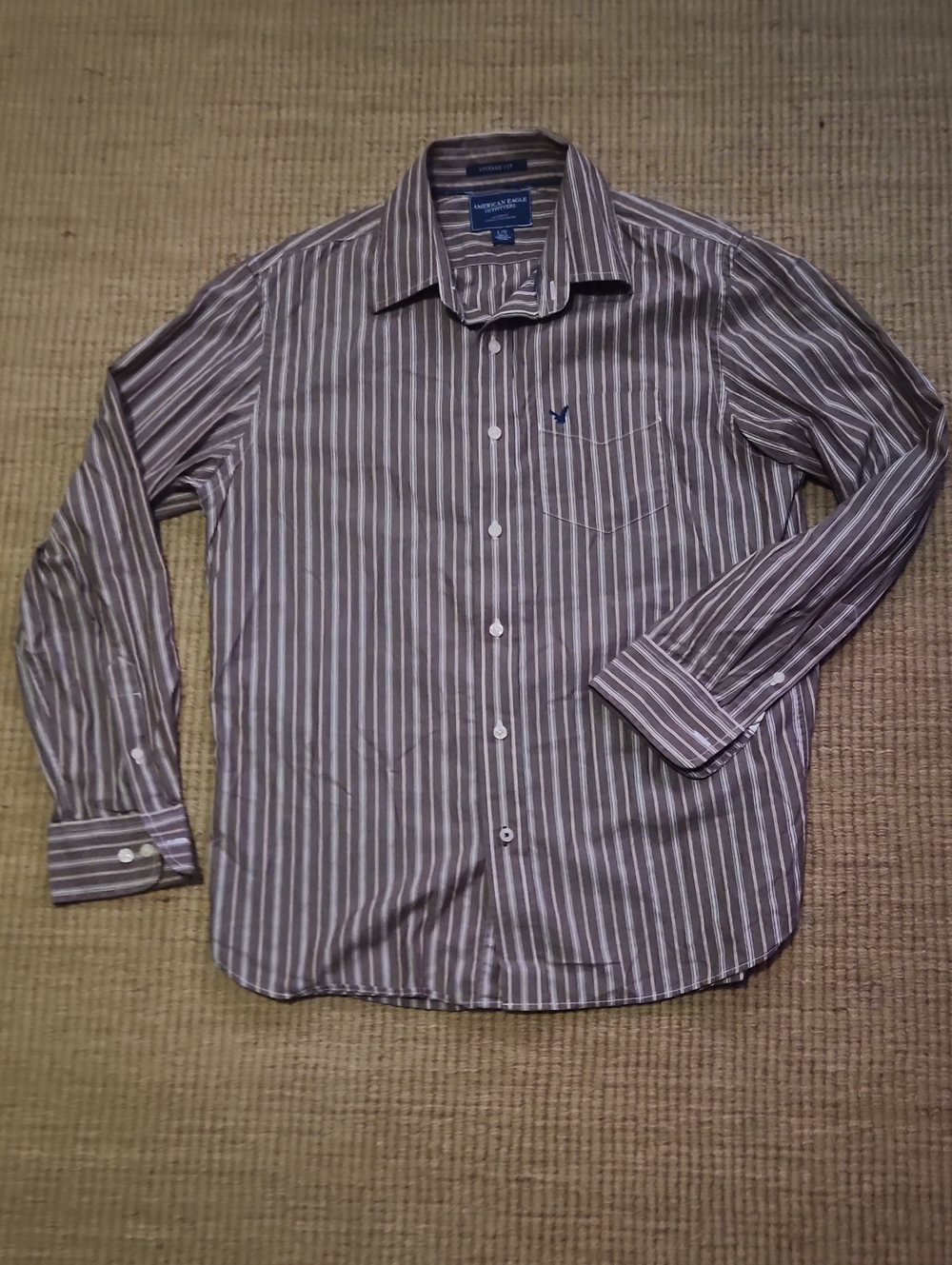 American Eagle Outfitters Brown & White Vertical Stripe Dress Shirt